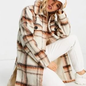 Wednesday Girl ASOS long line vintage brown plaid coat XS